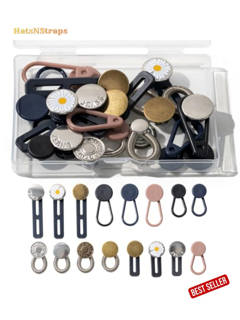 16pcs Button Extenders for Jeans Waistband No Sew Metal Silicone Plastic